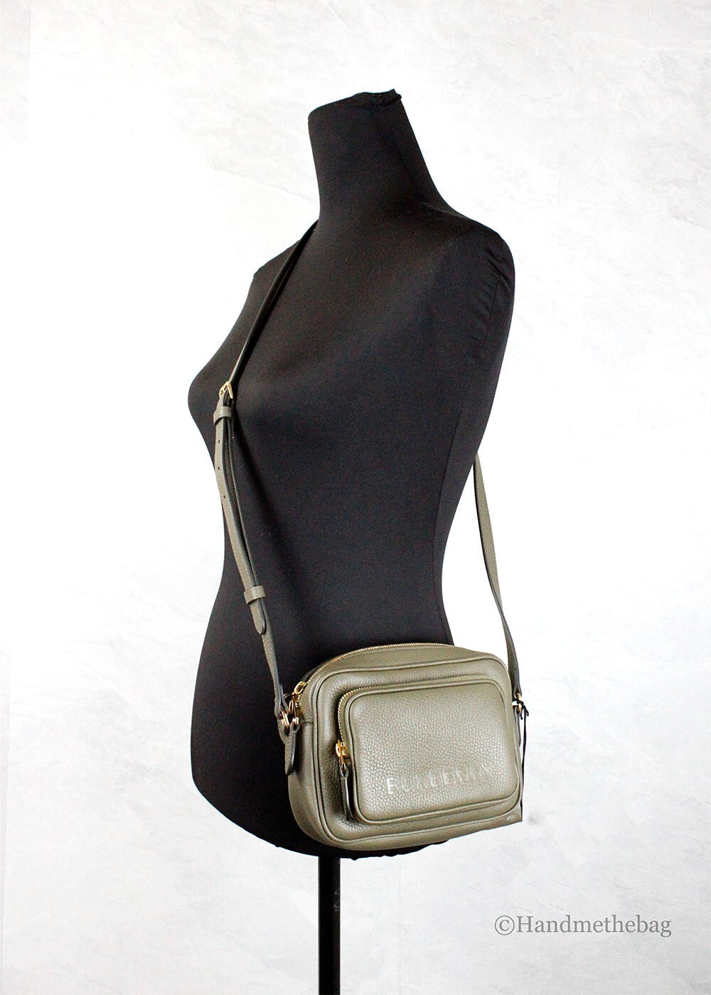 Burberry Small Branded Dark Fern Green Grainy Leather Camera Crossbody Bag - ventzia