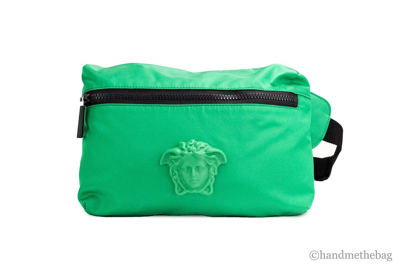 Versace Small Bright Green Nylon Matte Medusa Belt Bag Waist Fanny Pack Purse - ventzia