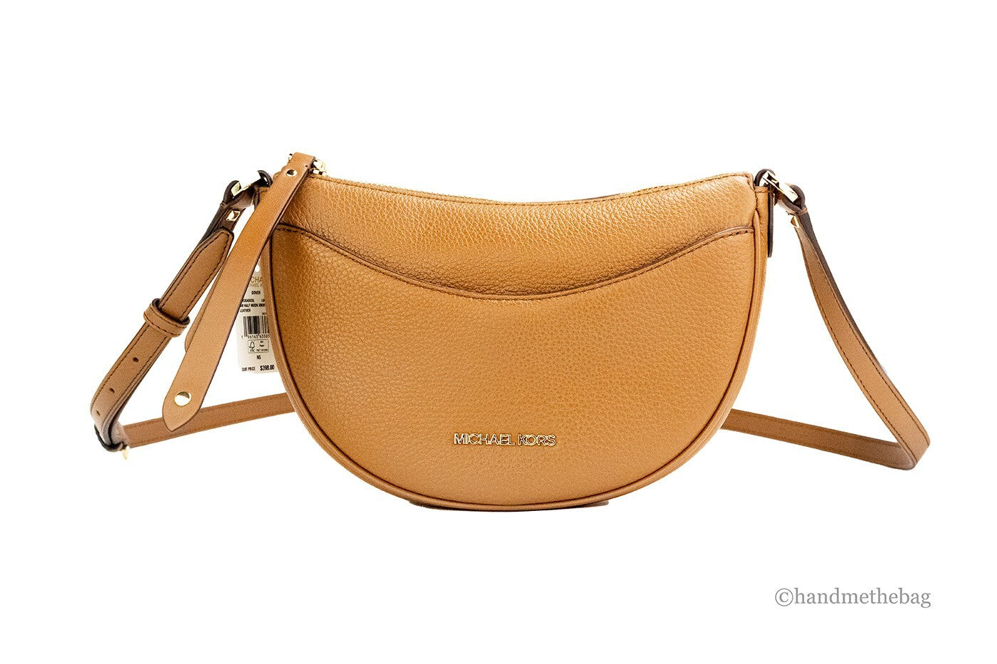 Michael Kors Dover Small Luggage Pebbled Leather Half Moon Crossbody Bag Purse - ventzia