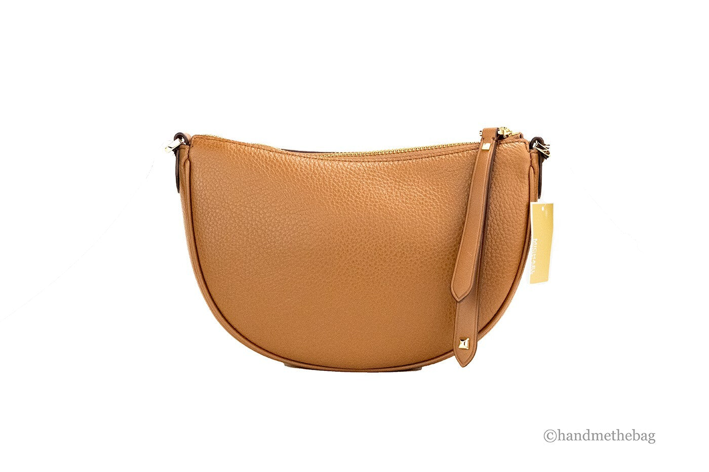 Michael Kors Dover Small Luggage Pebbled Leather Half Moon Crossbody Bag Purse - ventzia