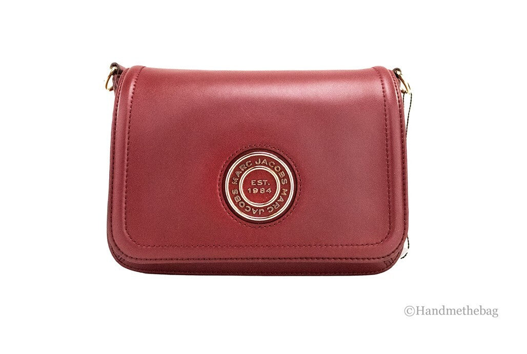 Marc Jacobs Medium Metal Signet Syrah Smooth Leather Flap Crossbody Purse Bag - ventzia