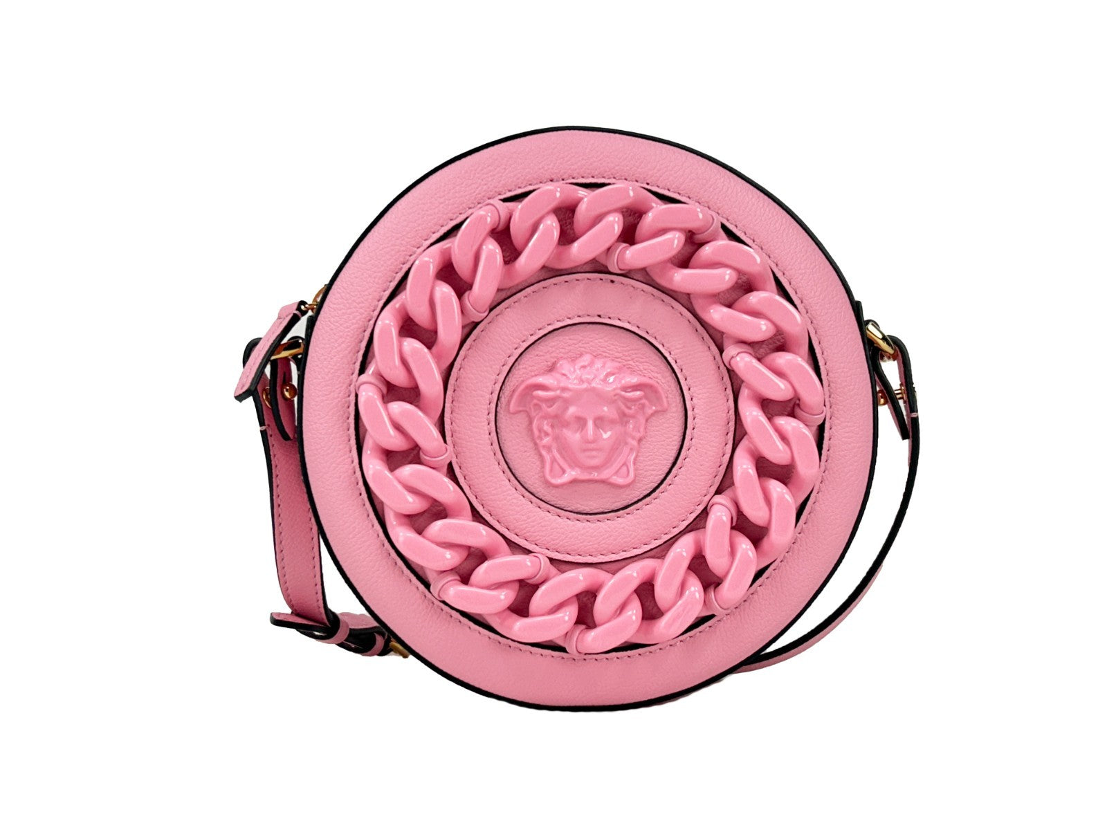 Versace Round Disco Leather Camera Case Crossbody Bag - ventzia