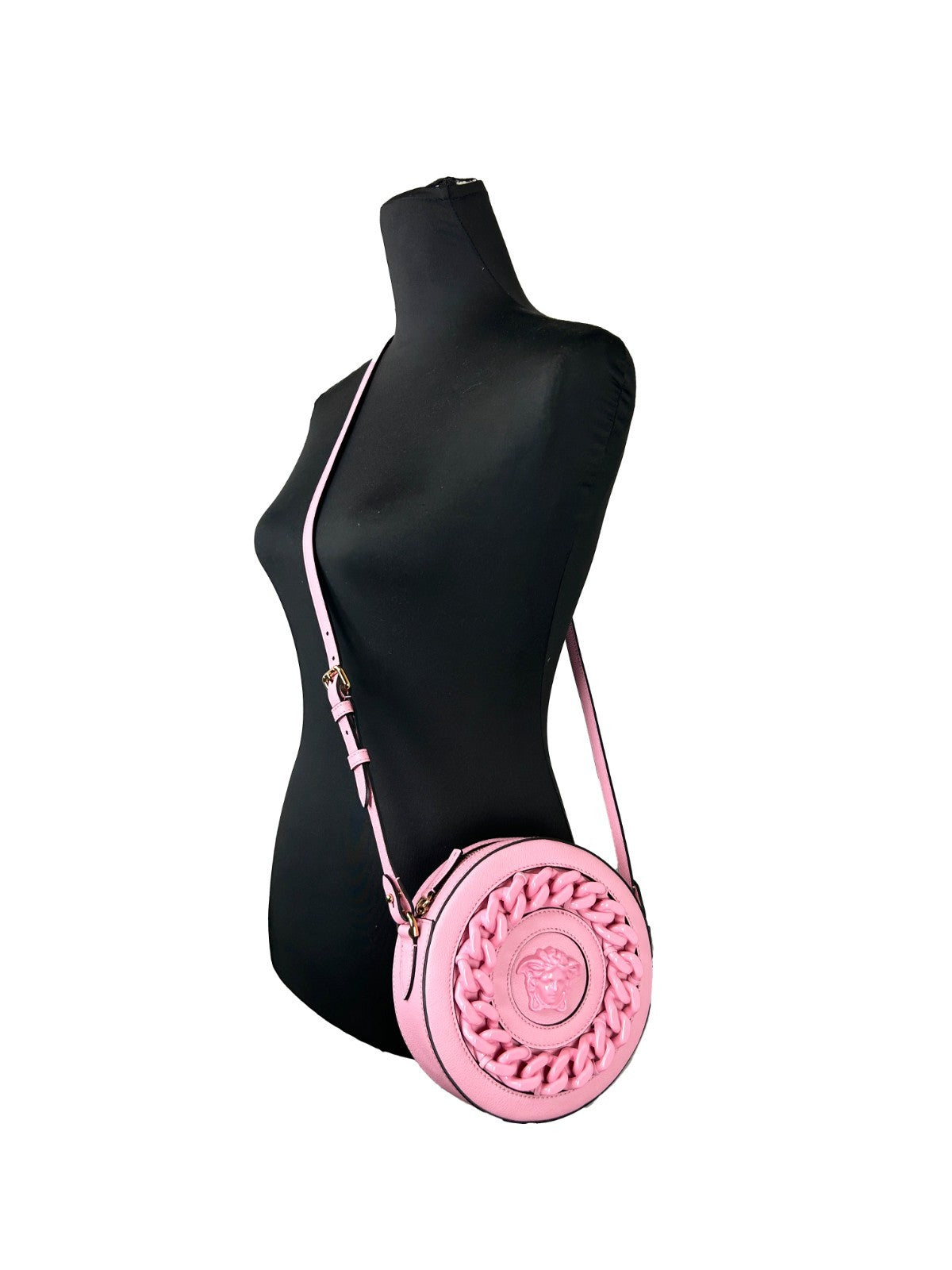 Versace Round Disco Leather Camera Case Crossbody Bag - ventzia