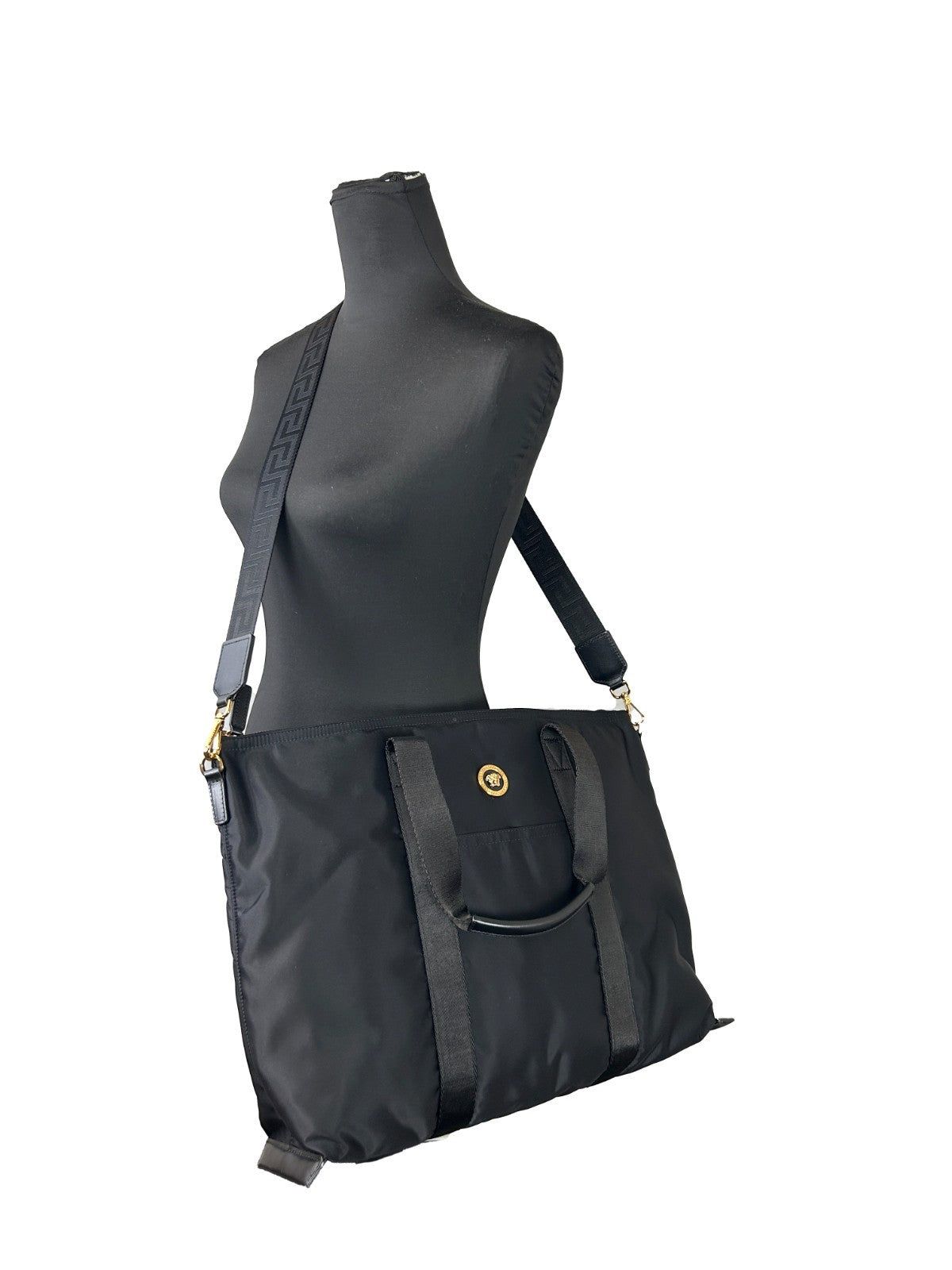 Versace Black Nylon Fabric La Medusa Shoulder Tote Bag - ventzia