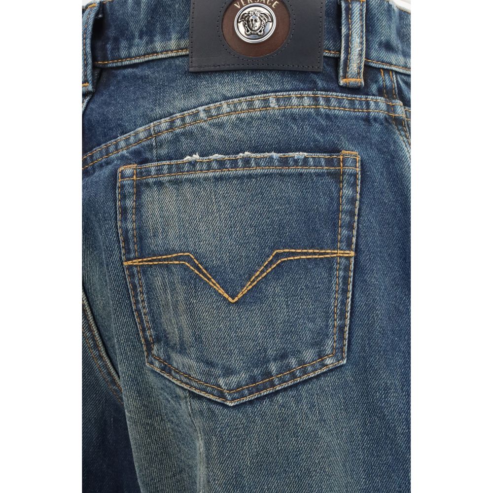 Blue Cotton Straight-Leg Jeans - ventzia