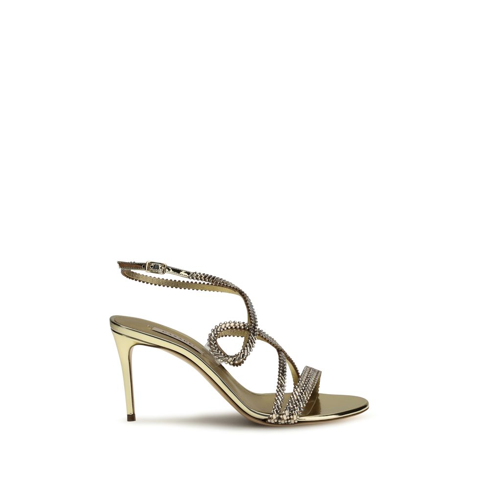 Gold Calf Leather Bos Taurus Stiletto Heel Sandals - ventzia