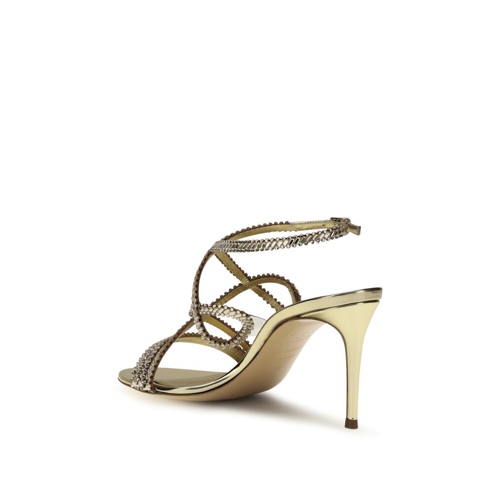 Gold Calf Leather Bos Taurus Stiletto Heel Sandals - ventzia