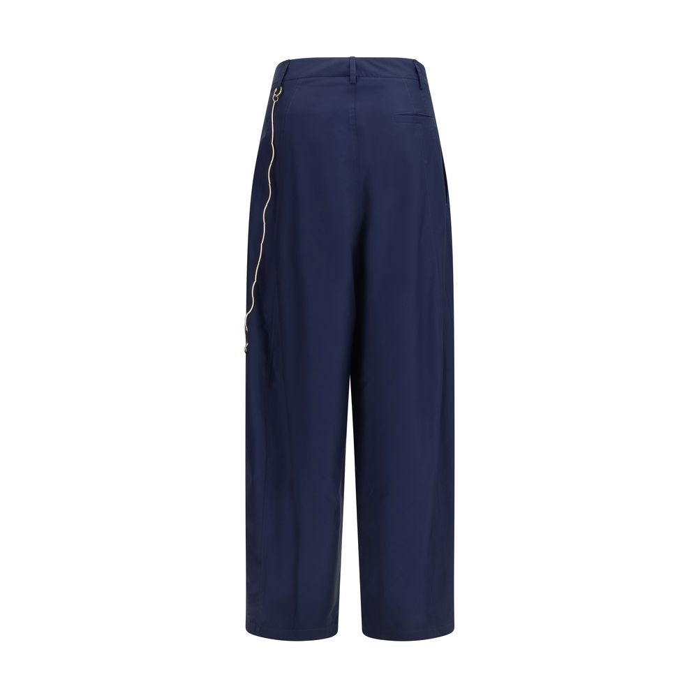 Blue Cotton Casual Pants