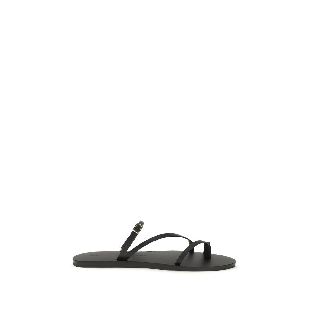 Black Calf Leather Bos Taurus Flat Sandals - ventzia