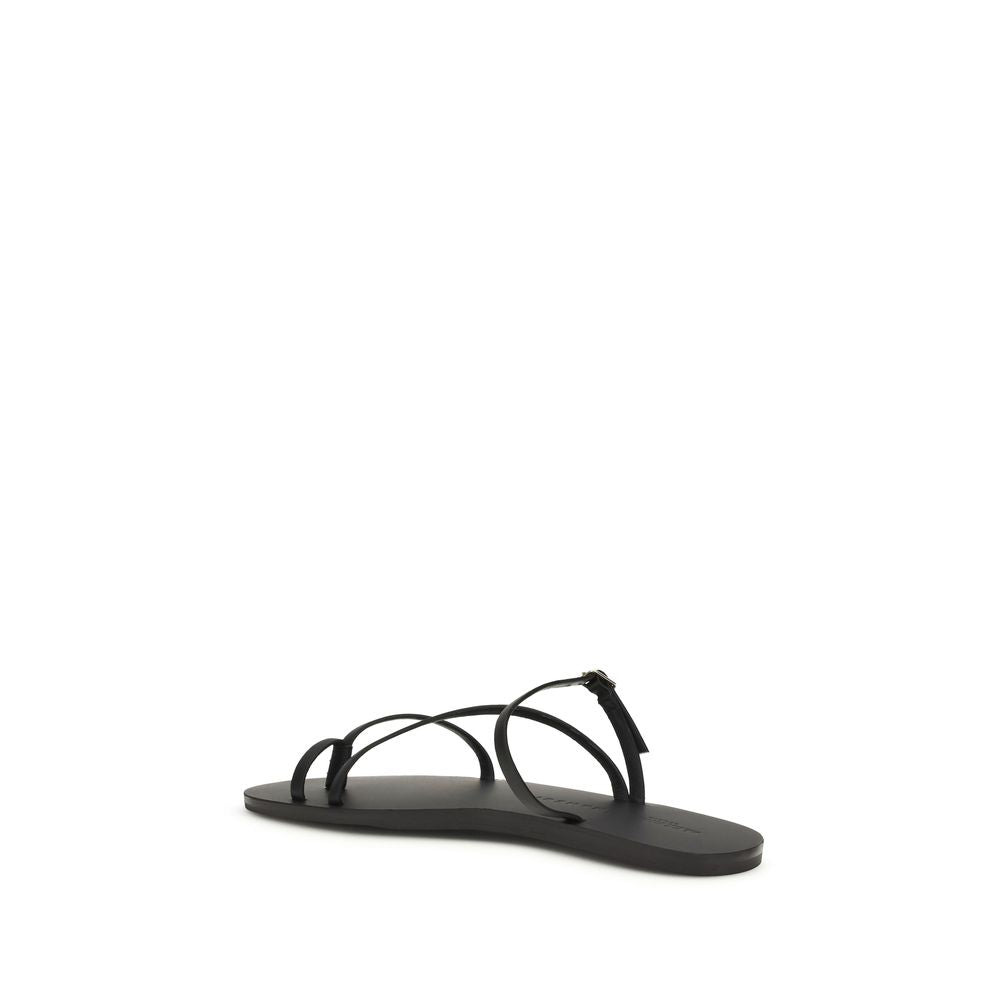 Black Calf Leather Bos Taurus Flat Sandals - ventzia