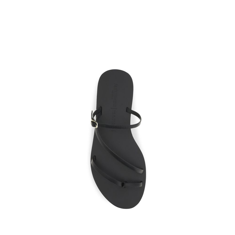 Black Calf Leather Bos Taurus Flat Sandals - ventzia