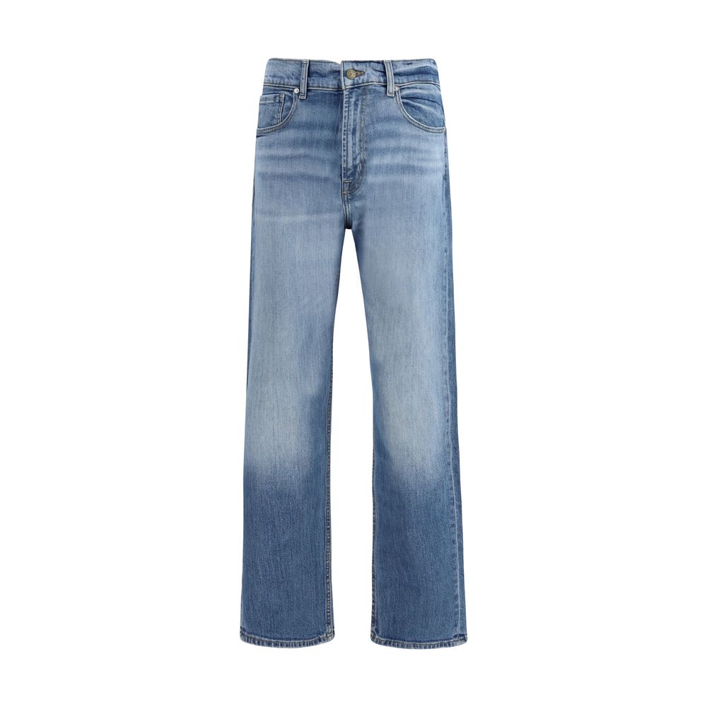 Blue Cotton Straight-Leg Jeans - ventzia