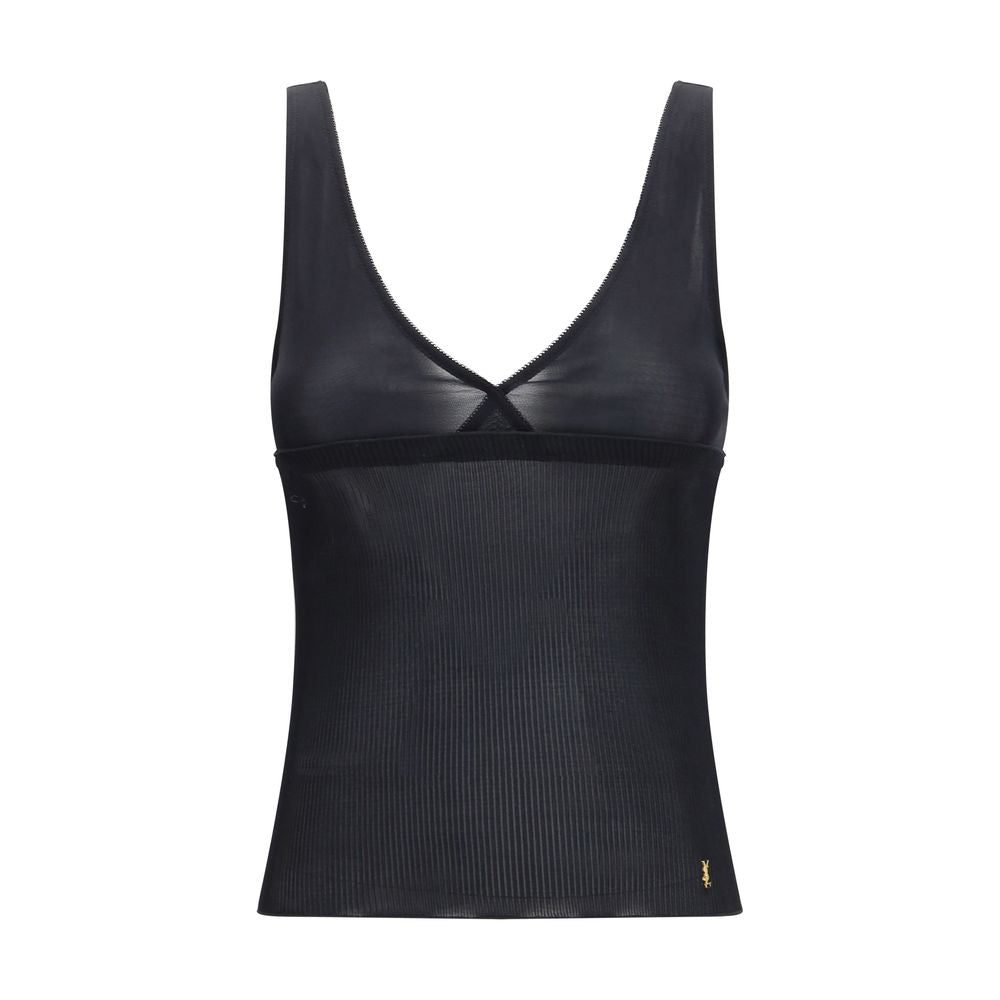 Black Silk Sleeveles T-Shirt - ventzia
