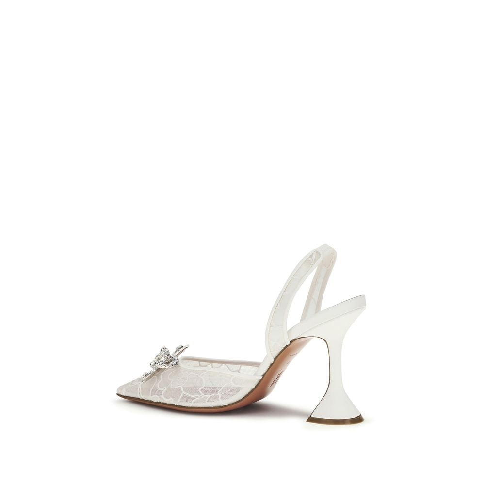 White Cotton Stiletto Heel Sandals