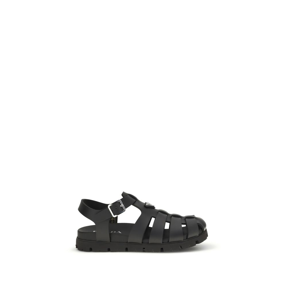 Black Calf Leather Bos Taurus Flat Sandals - ventzia