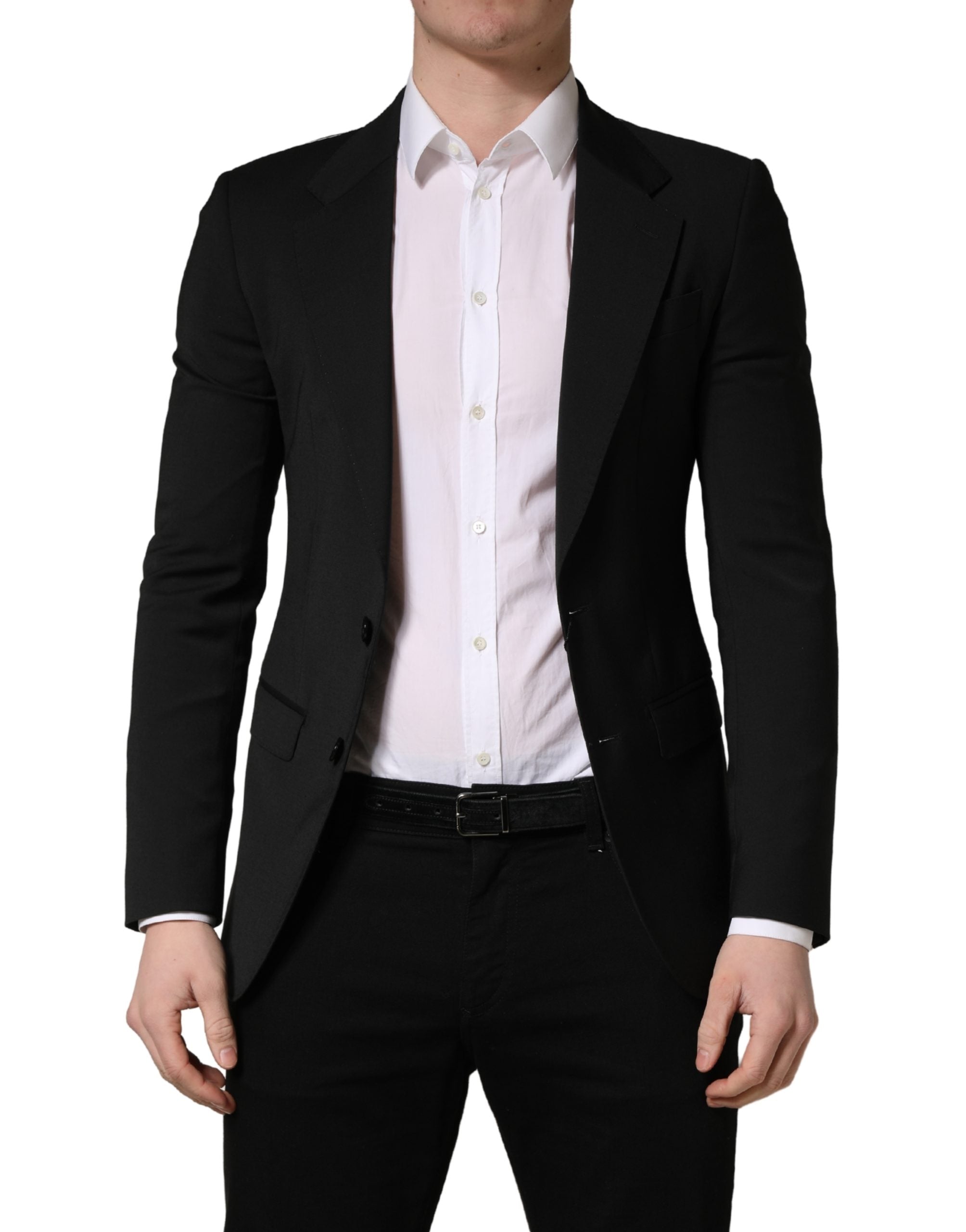 Black Polyester 2 Buttons Men Suit Jacket - ventzia