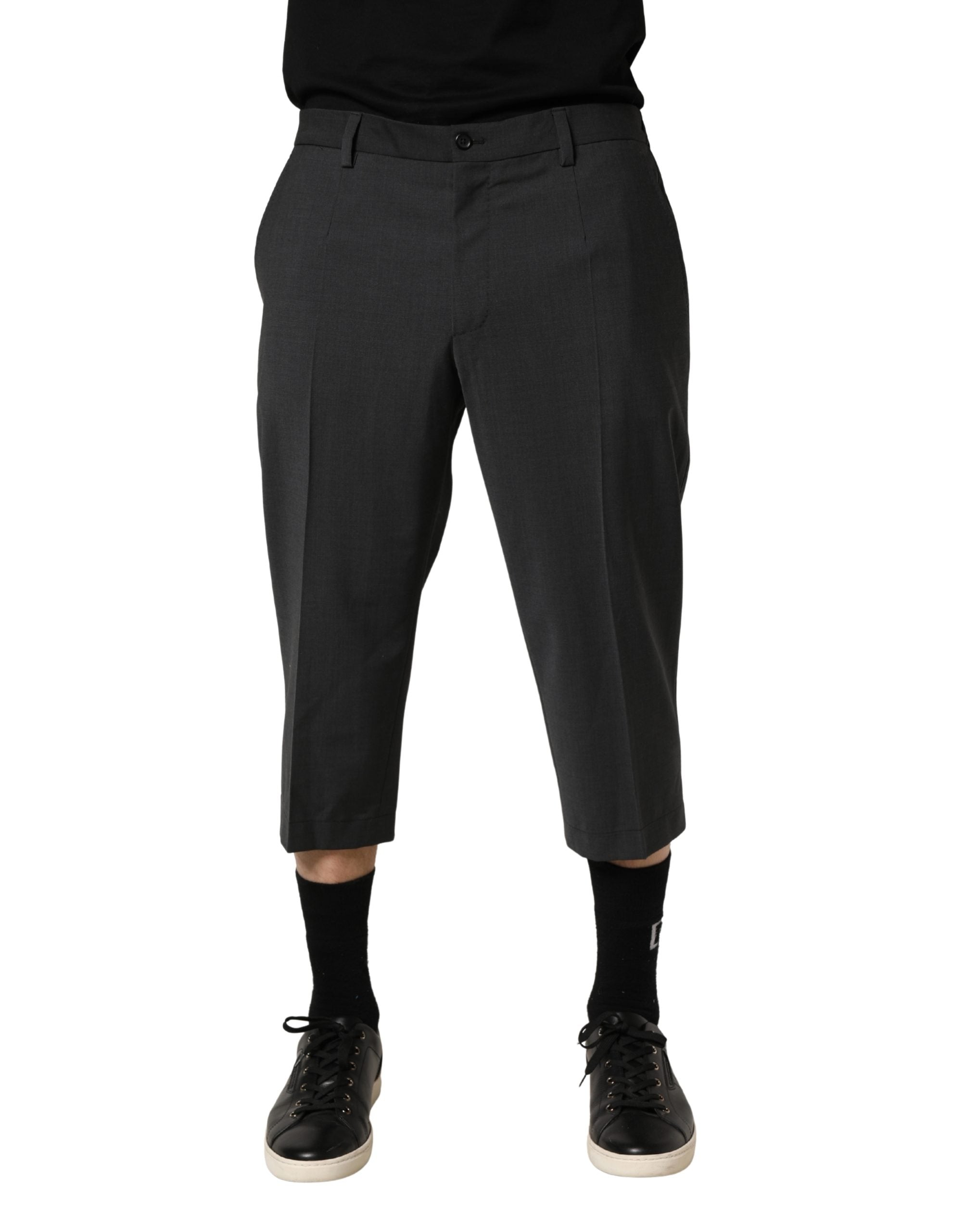 Dark Gray Wool Cropped Chino Trouser Pants - ventzia