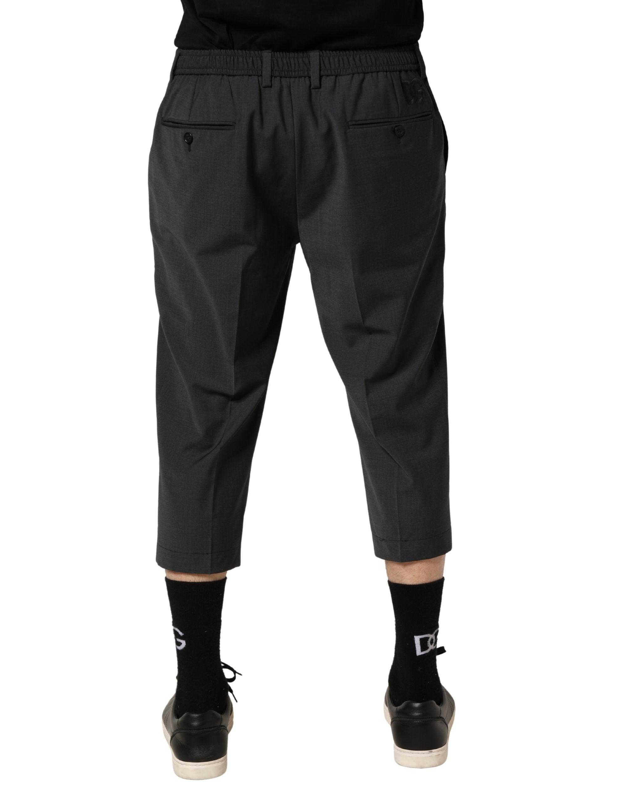 Dark Gray Wool Cropped Chino Trouser Pants - ventzia