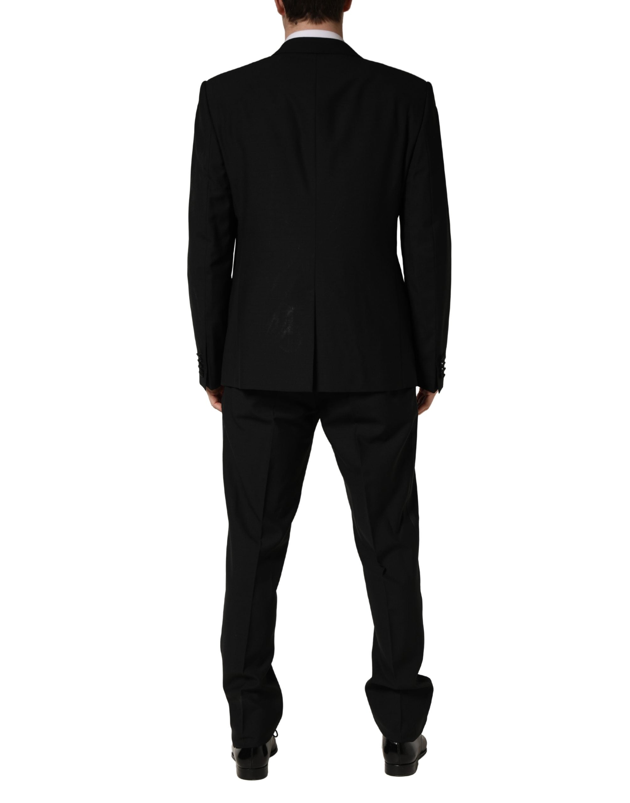 Black Wool Silk Saxophone Slim Fit 3Pc Suit - ventzia