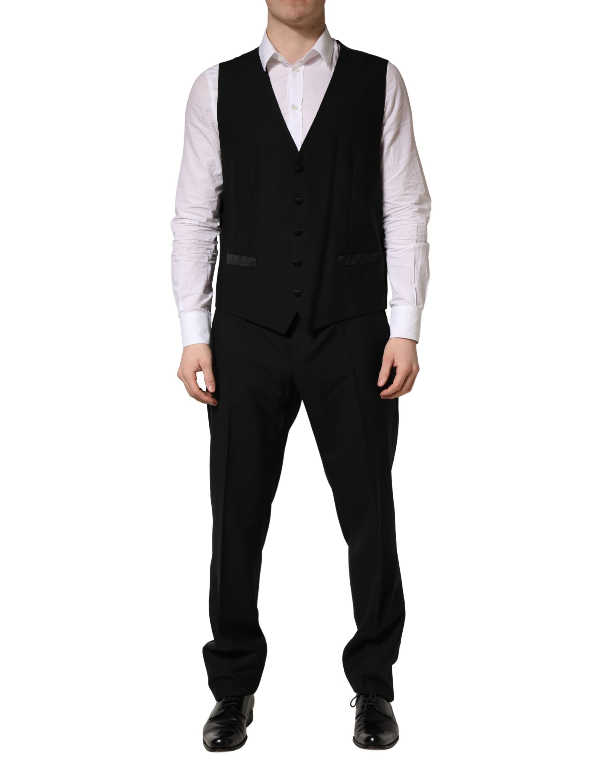 Black Wool Silk Saxophone Slim Fit 3Pc Suit - ventzia