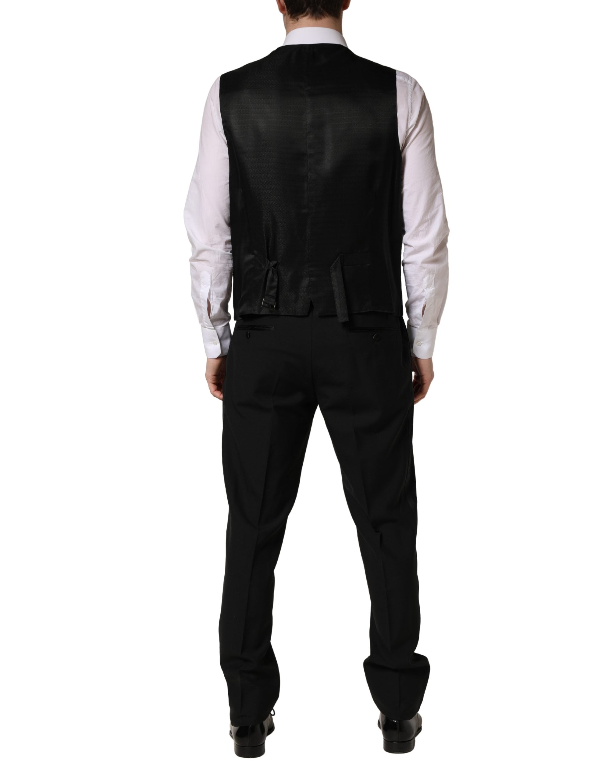 Black Wool Silk Saxophone Slim Fit 3Pc Suit - ventzia