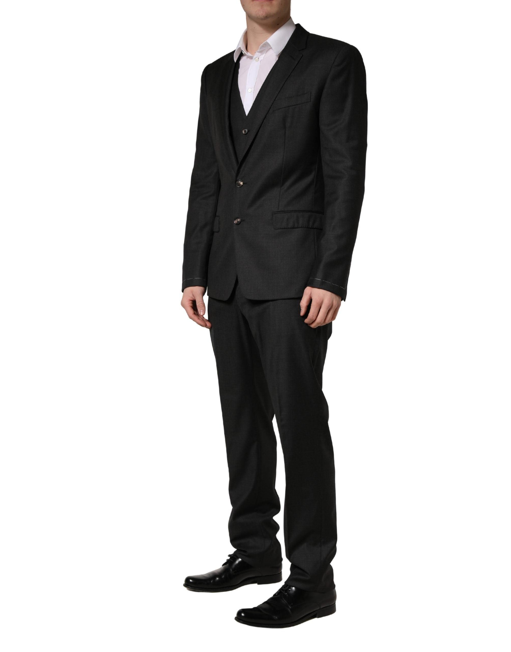 Black Wool Slim Fit Formal 3 Piece Men Suit - ventzia