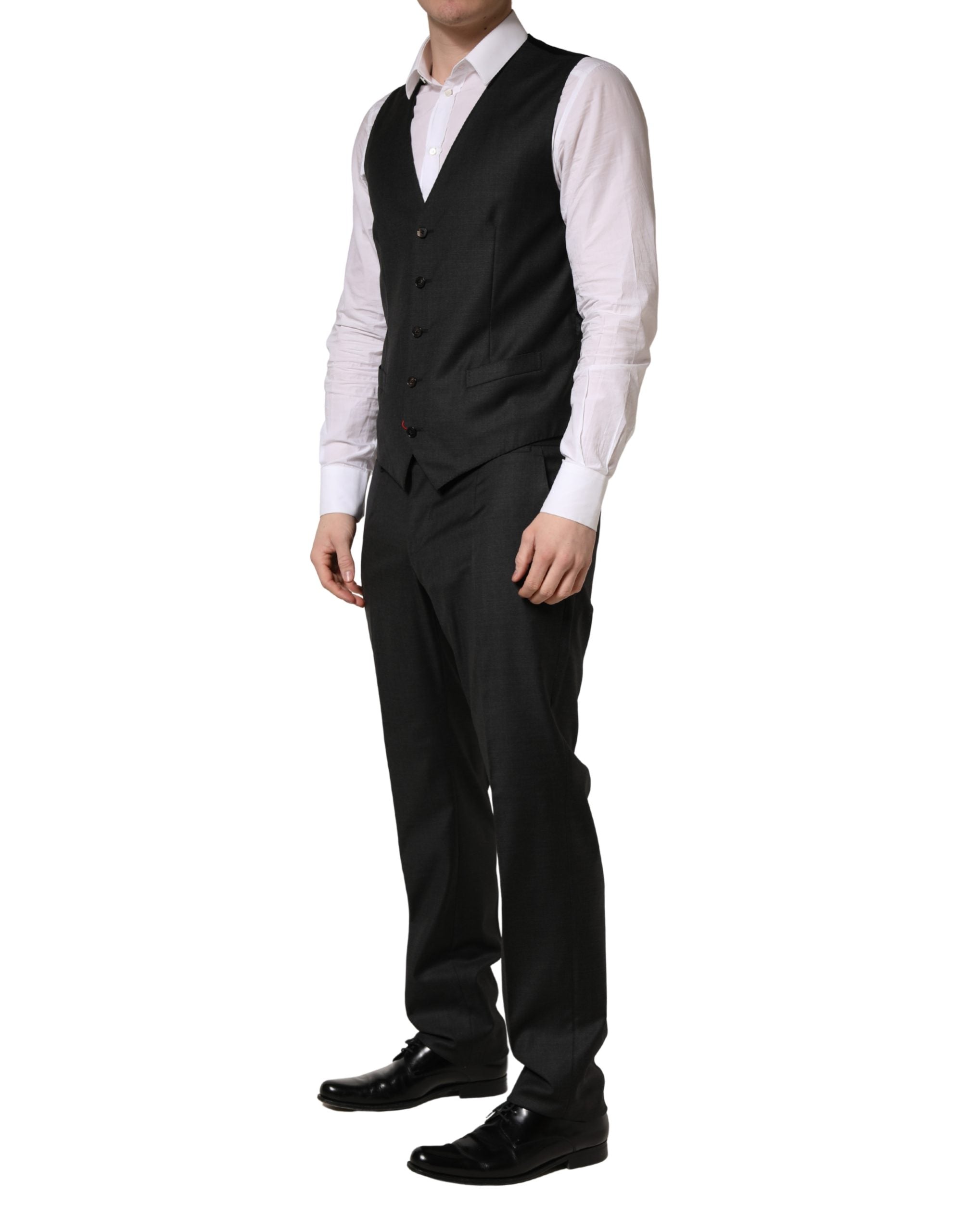 Black Wool Slim Fit Formal 3 Piece Men Suit - ventzia