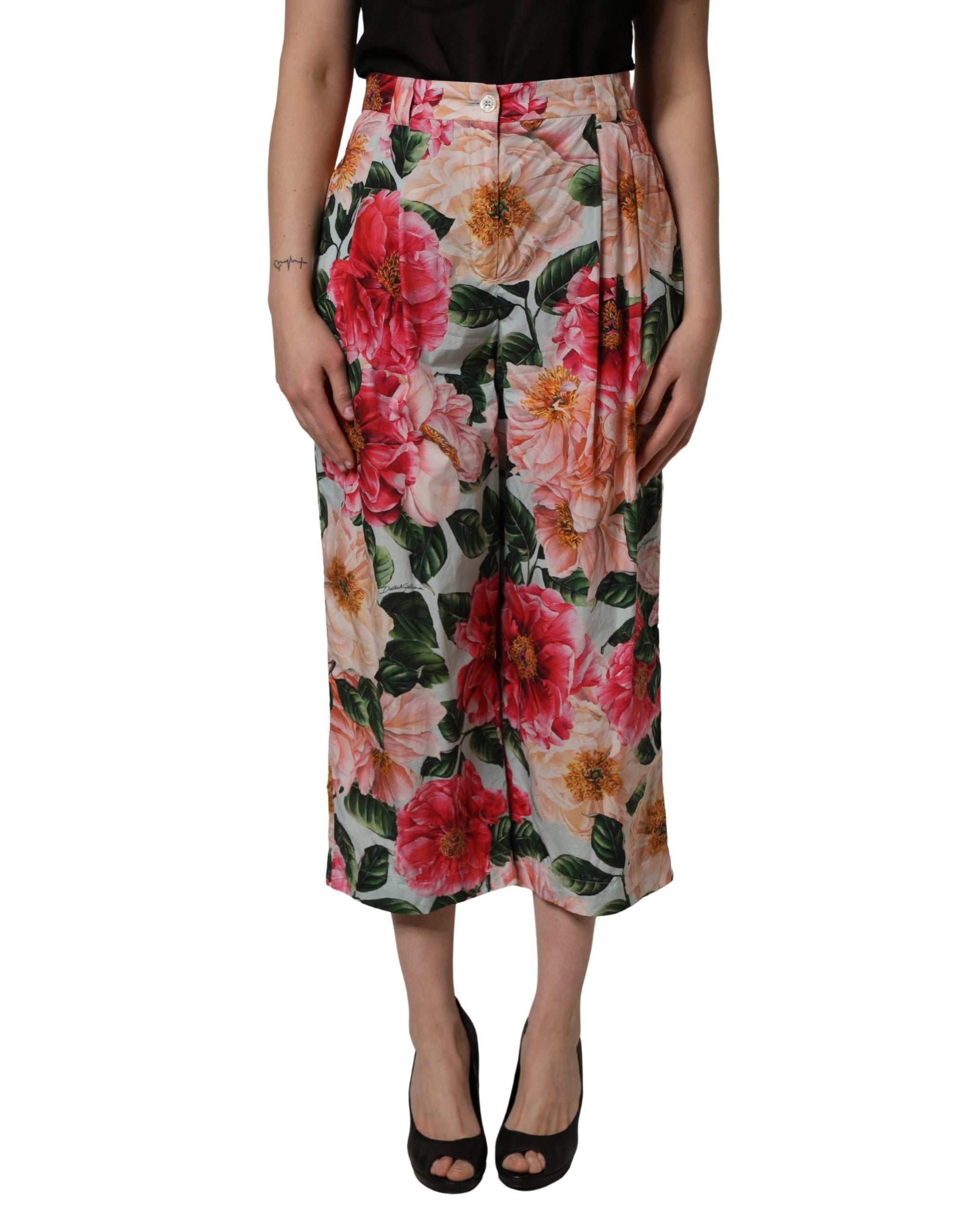 Multicolor Floral High Waist Cropped Pants - ventzia