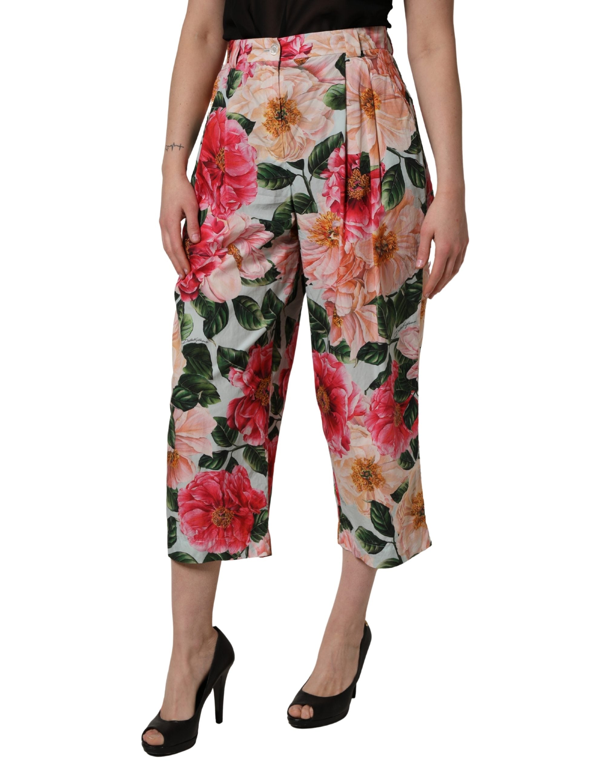 Multicolor Floral High Waist Cropped Pants - ventzia