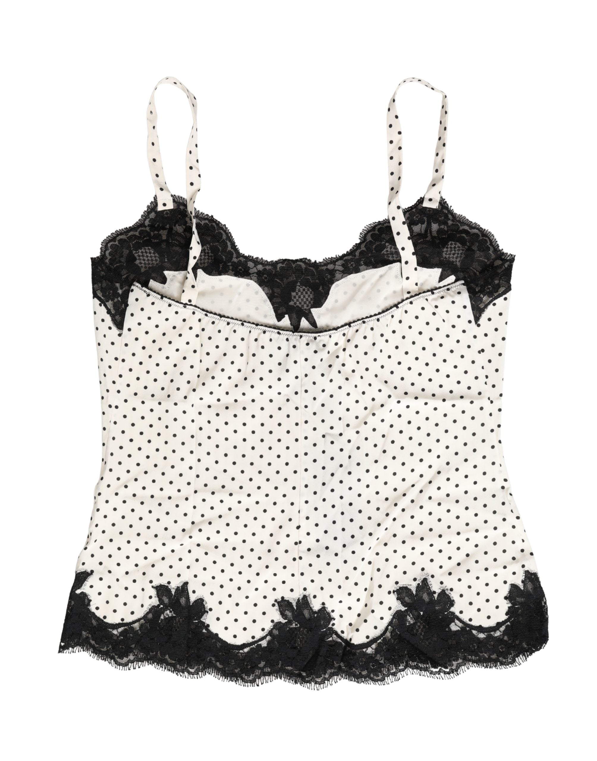 White Polka Dot Lace-Trimmed Camisole Top Underwear - ventzia