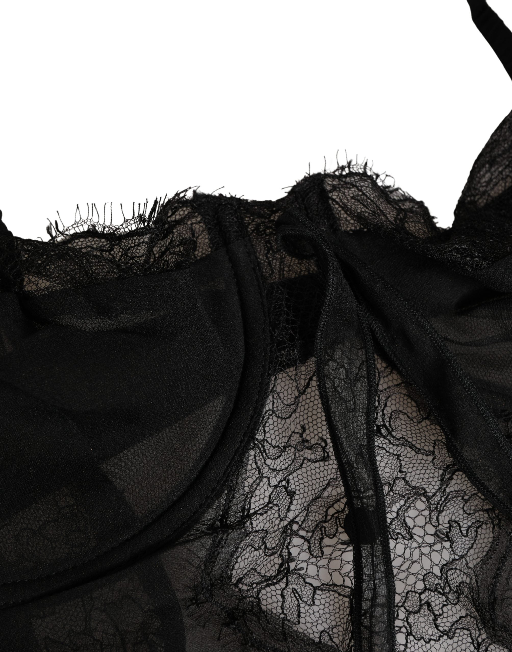 Black Silk Lace Lingerie Chemise Top Underwear - ventzia