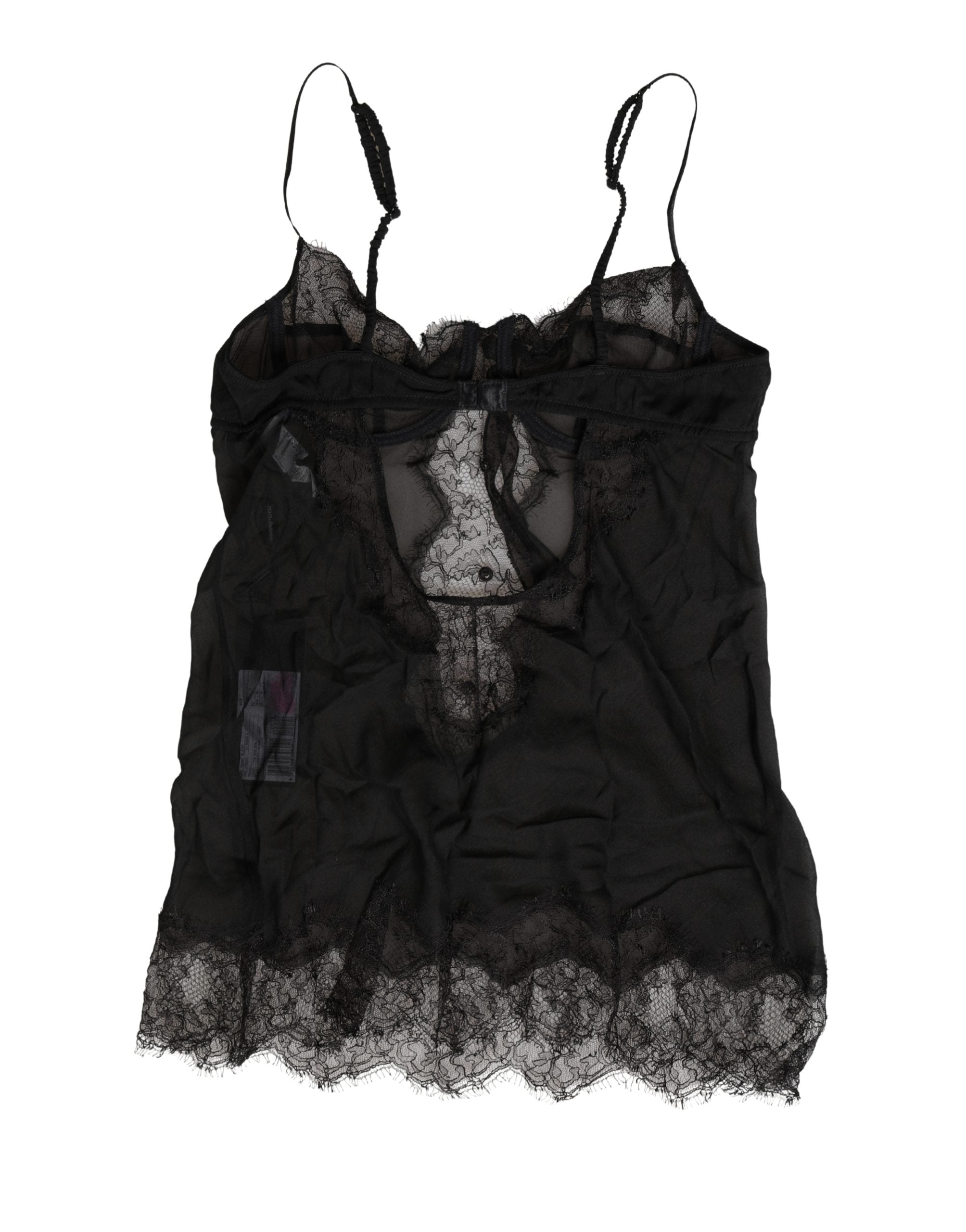 Black Silk Lace Lingerie Chemise Top Underwear - ventzia