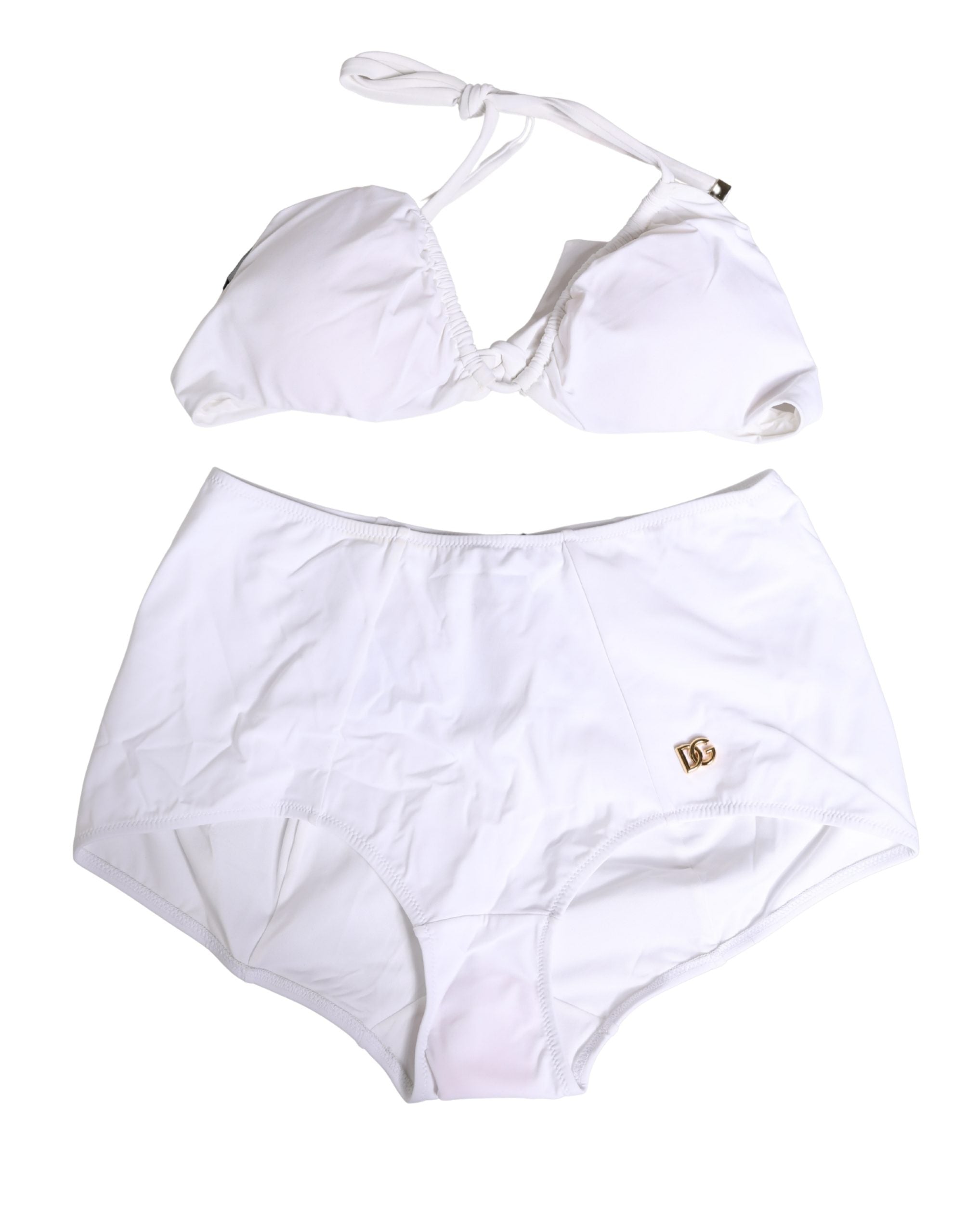 White Halter Top High Waist Bikini Bottom Swimwear - ventzia