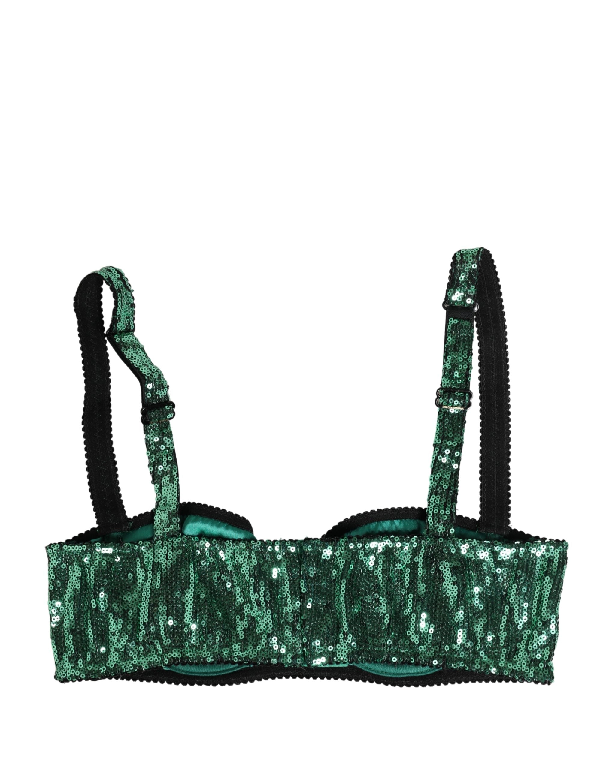 Green Sequined Nyon Balconnet Bra Underwear - ventzia