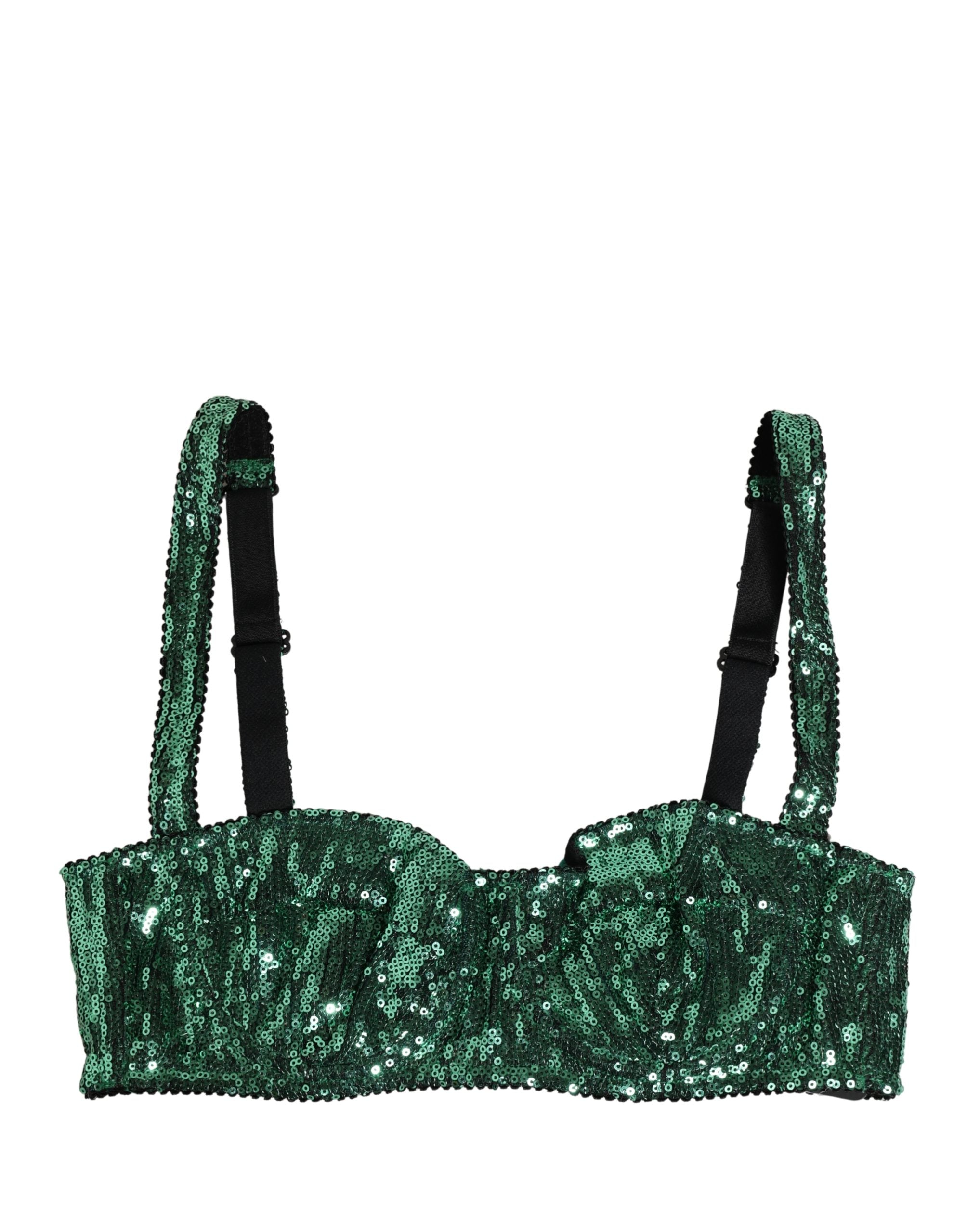 Green Sequined Nyon Balconnet Bra Underwear - ventzia