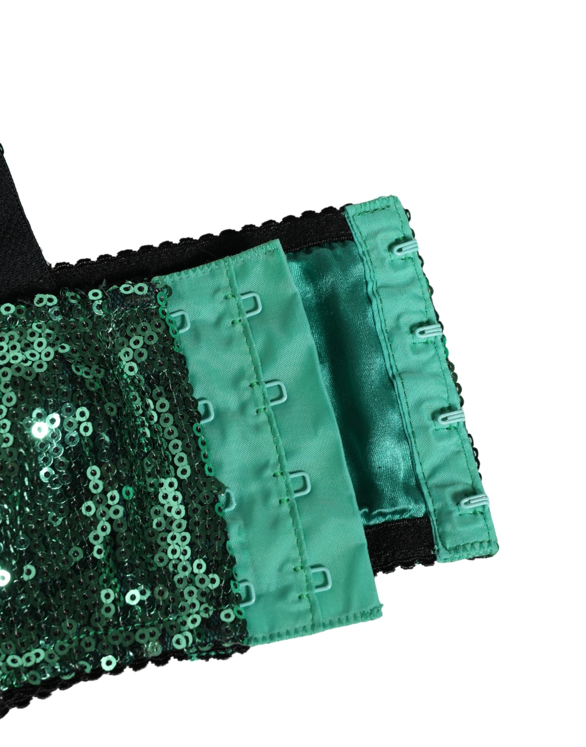 Green Sequined Nyon Balconnet Bra Underwear - ventzia