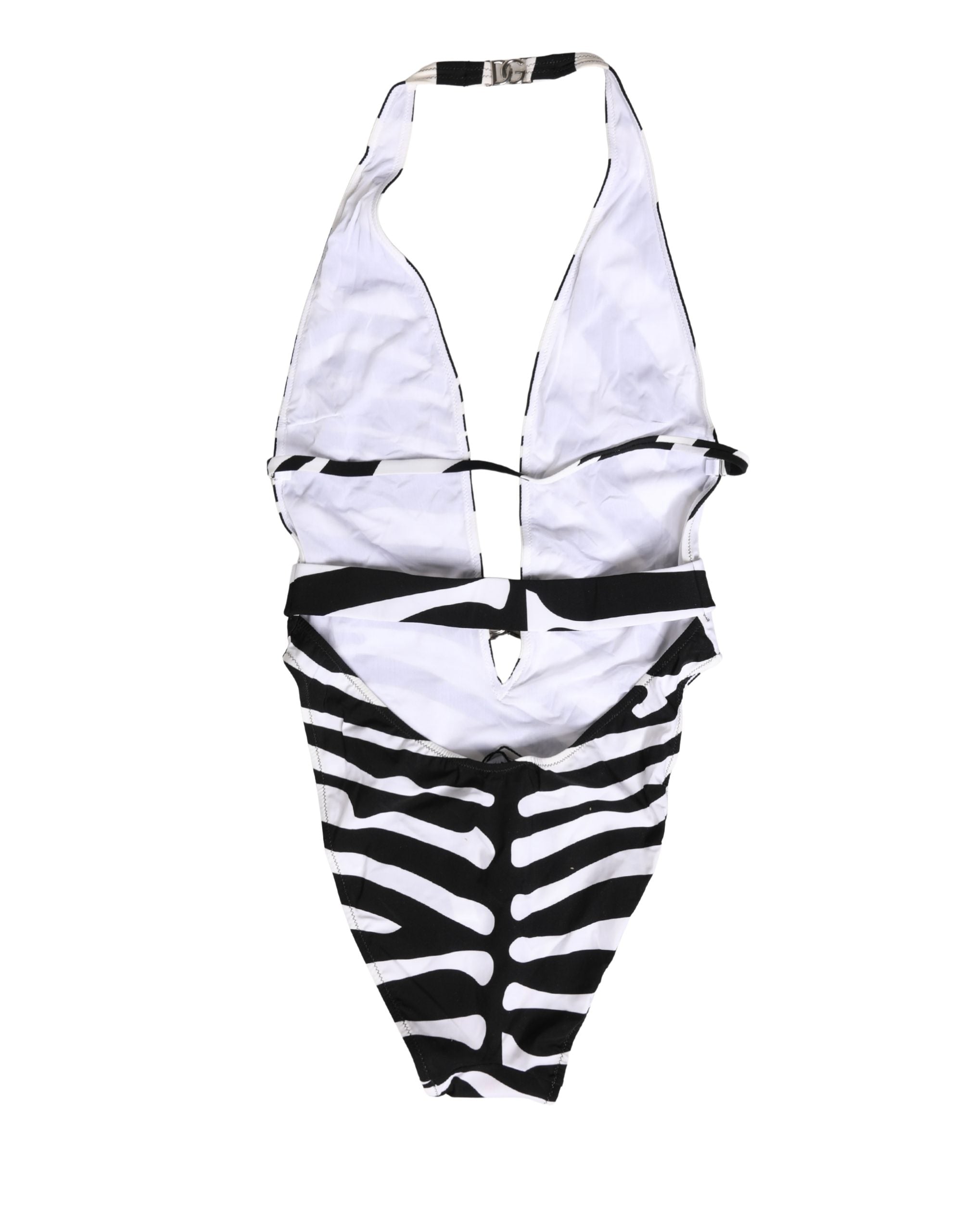 Black White Zebra Deep V-Neck One Piece Swimwear - ventzia