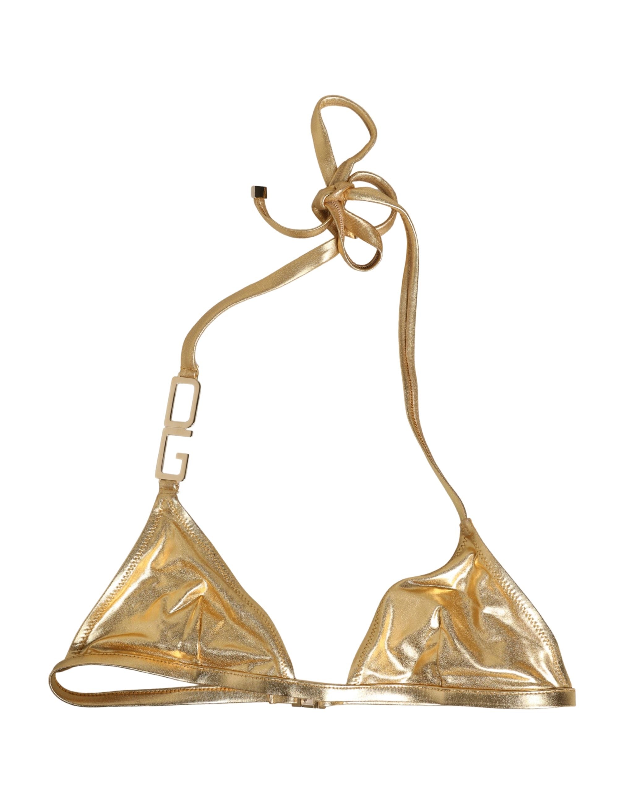 Gold-Tone Triangle Bikini Top DG Logo Swimwear - ventzia