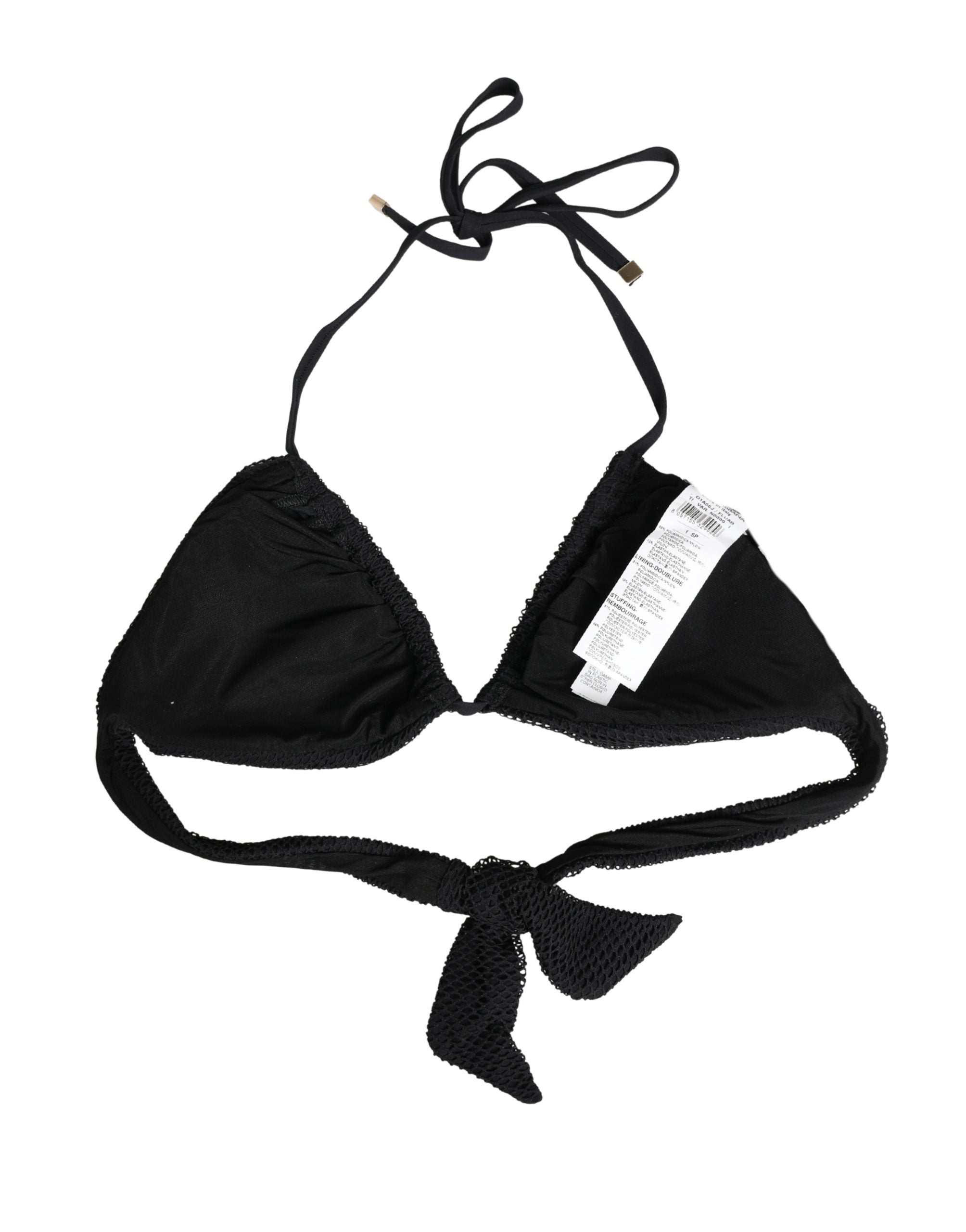 Black Padded Triangle Halter Bikini Top Swimwear - ventzia