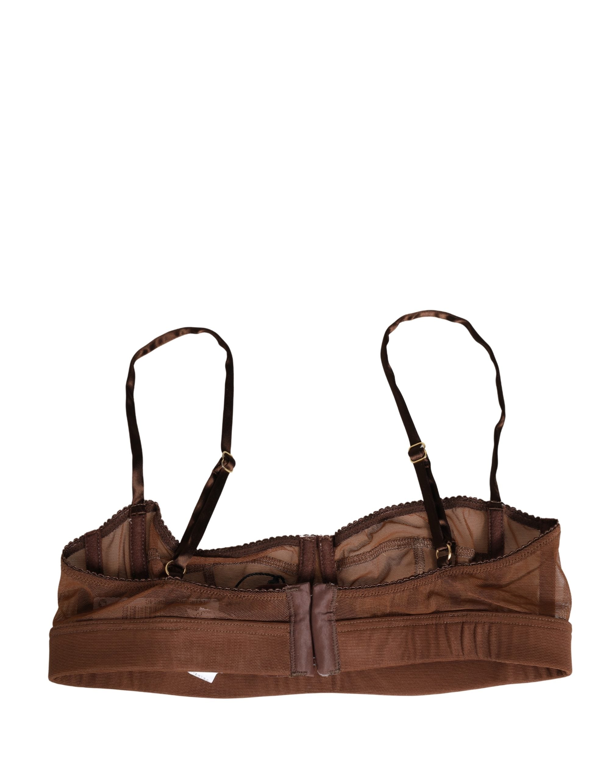 Brown DG Logo Nylon Mesh Balconette Bra Underwear - ventzia