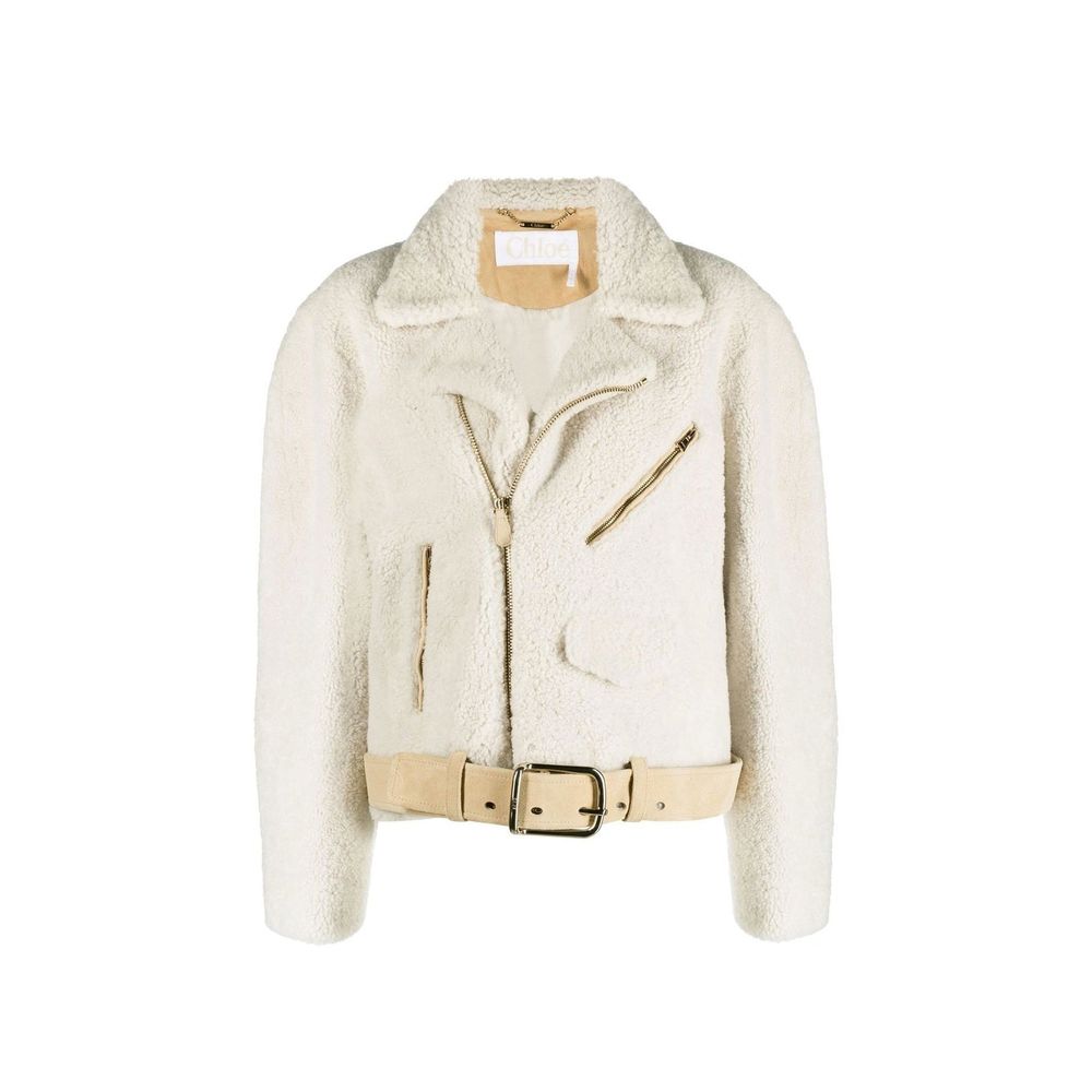 Beige Polyester Biker Jacket - ventzia