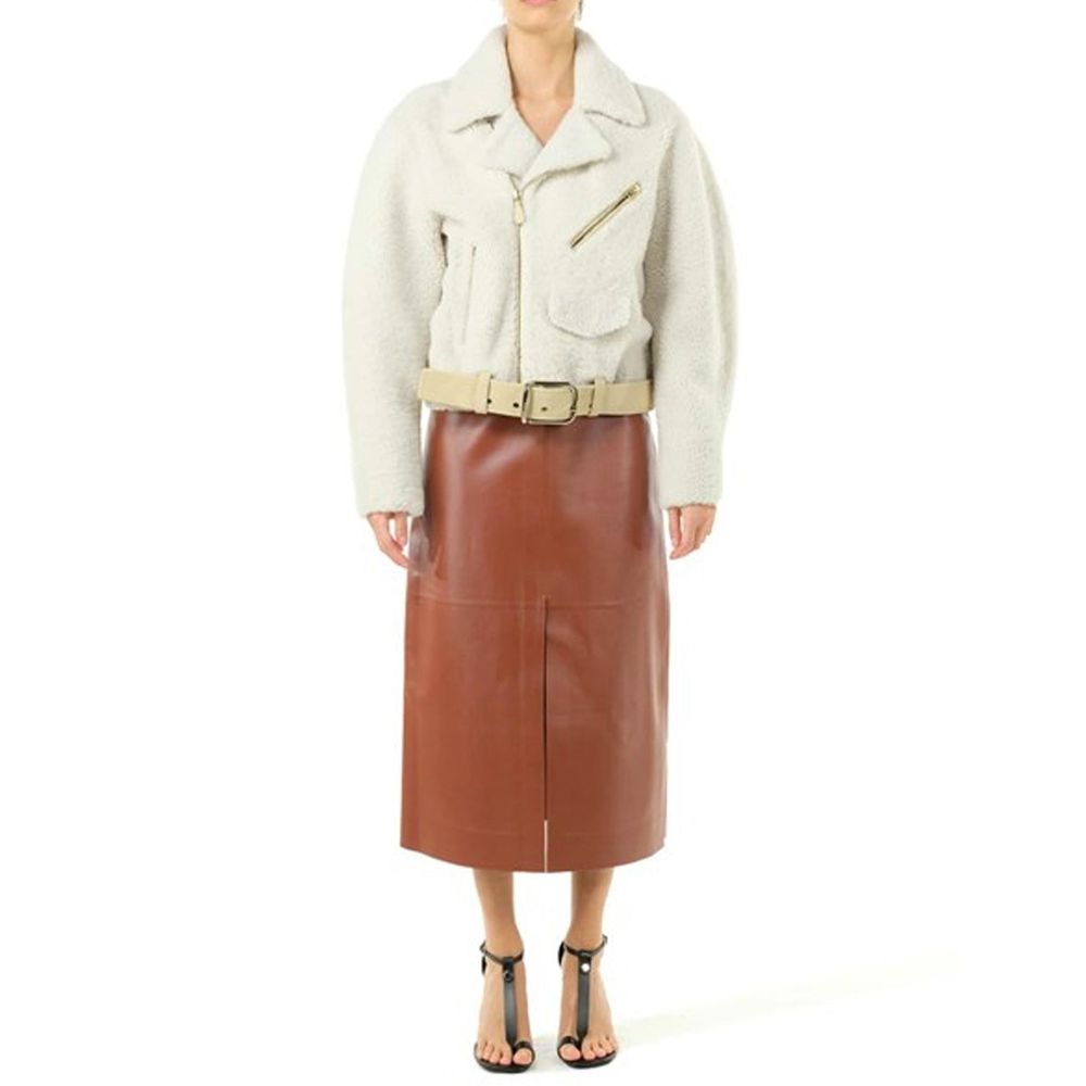Beige Polyester Biker Jacket - ventzia
