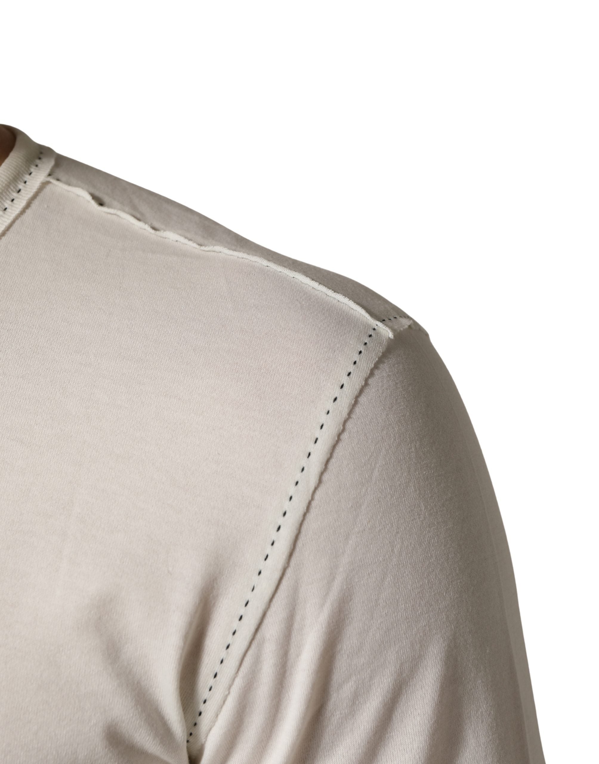 White Long Sleeves Henley Pullover Sweater