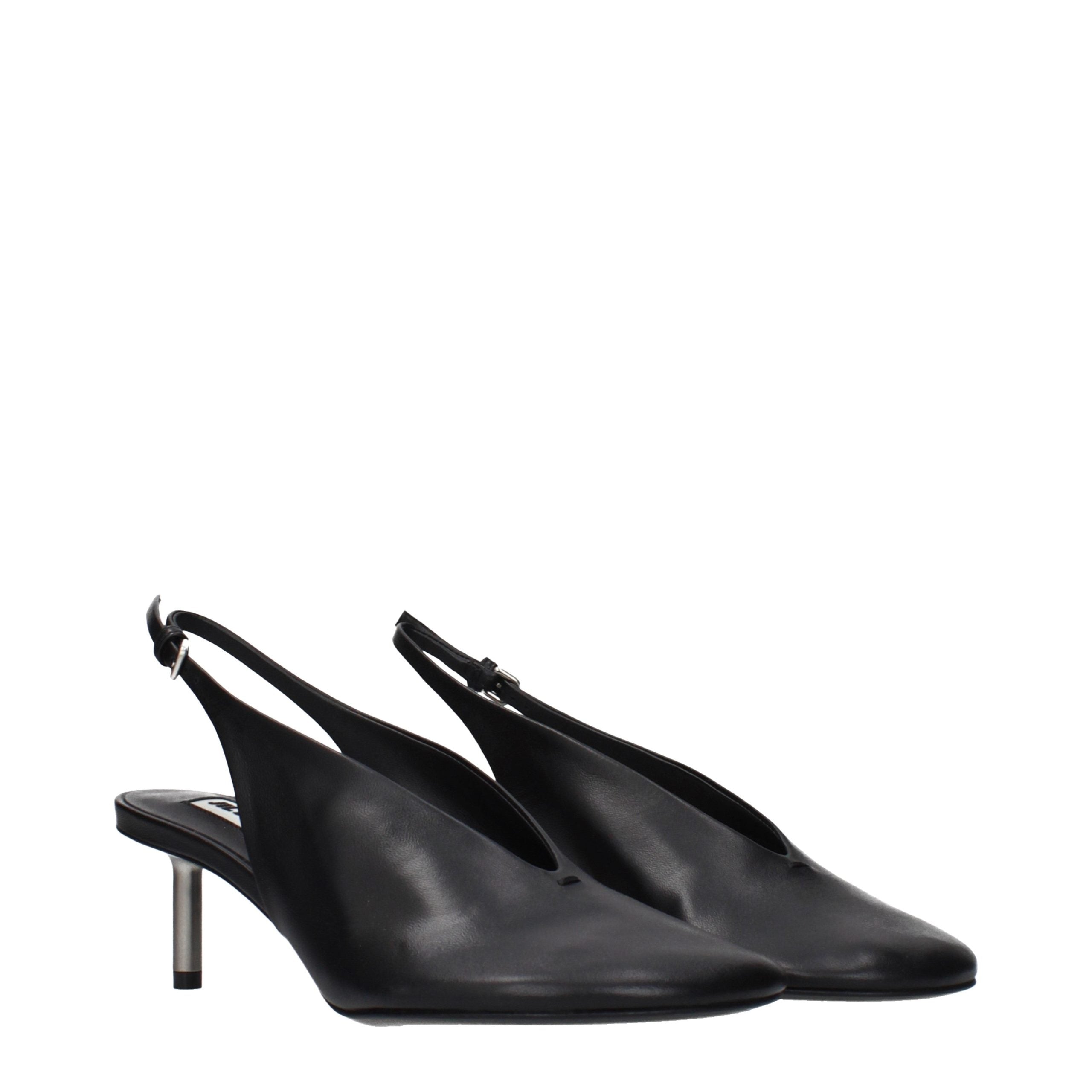 Black Leather High Heel Pumps