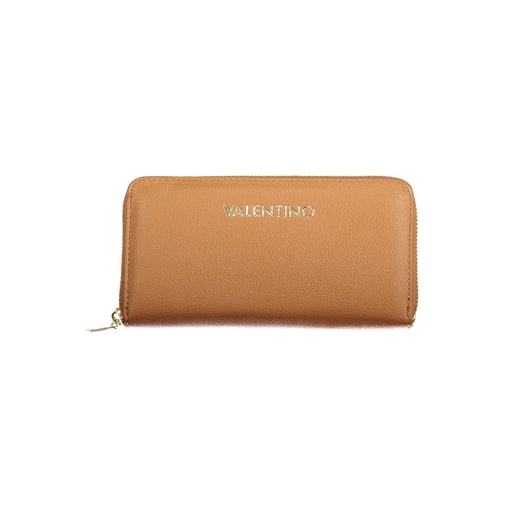 Brown Polyurethane Women Wallet with Zip Closure
