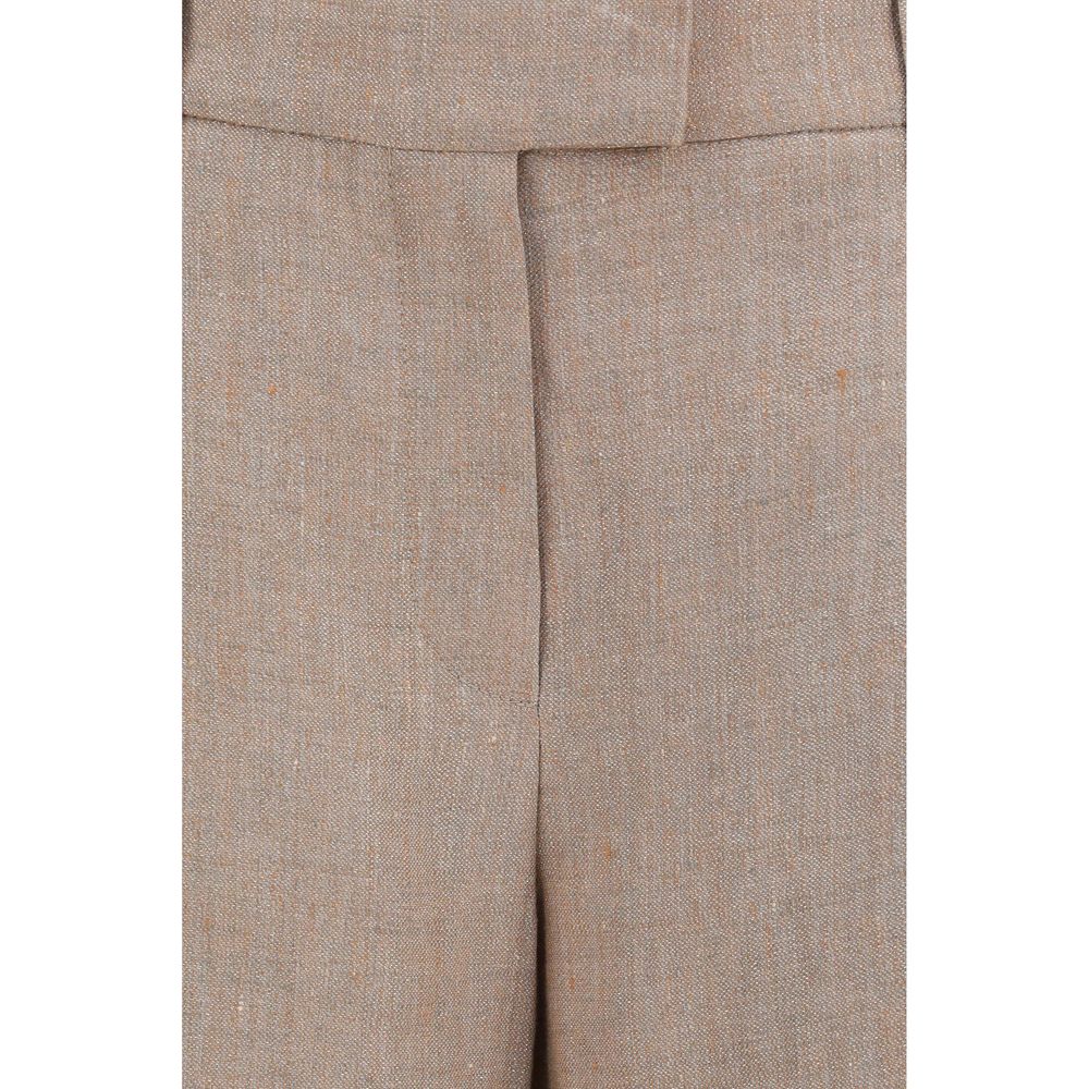 Beige Linen Casual Pants