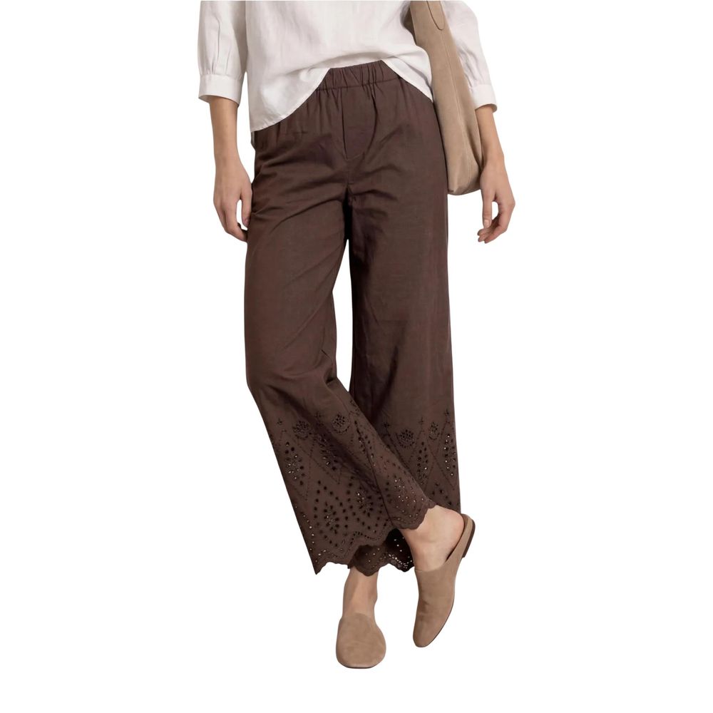 Brown Cotton Casual Pants