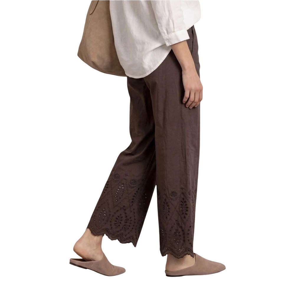 Brown Cotton Casual Pants