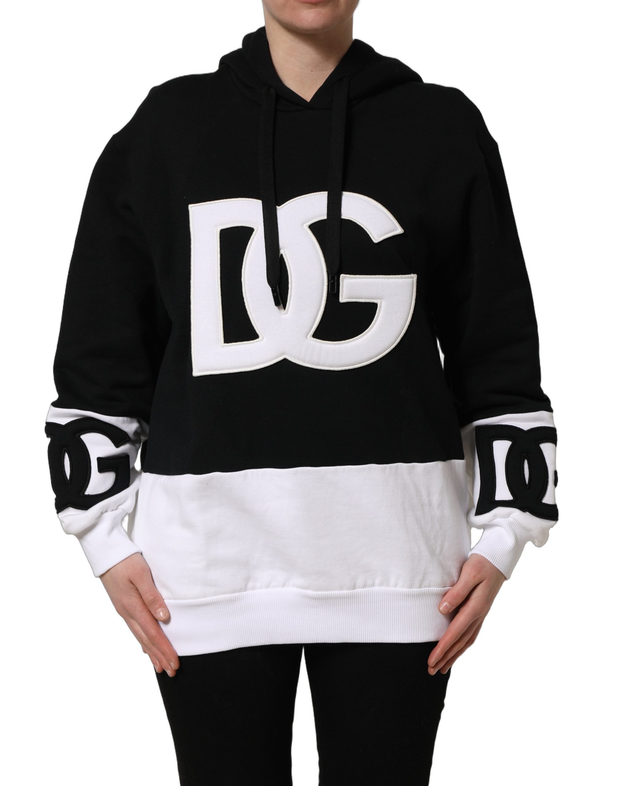 BlackWhite AppliquΓ© Hooded Sweatshirt Sweater