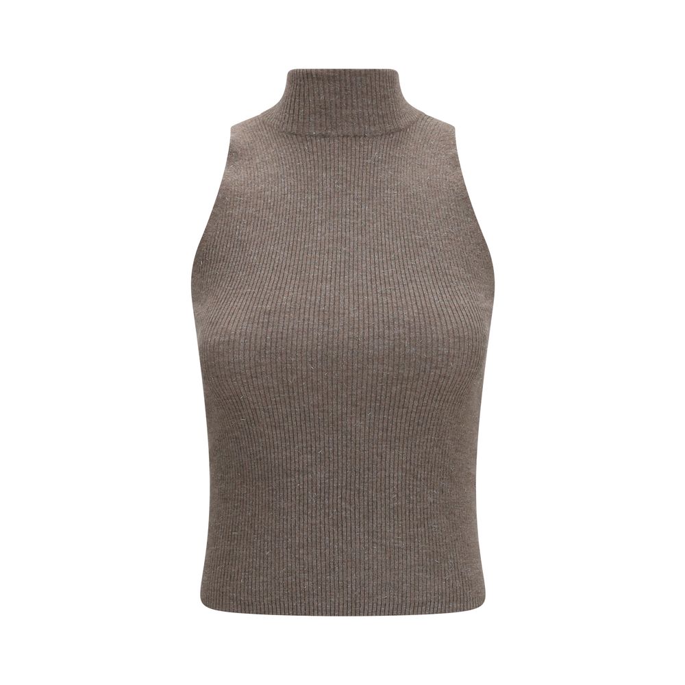 Brown Cashmere Sleeveless Jacket